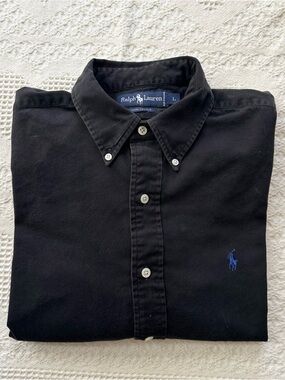 Vintage Ralph Lauren Shirt Mens Large Black Cotton Little Pony Button Down Vtg